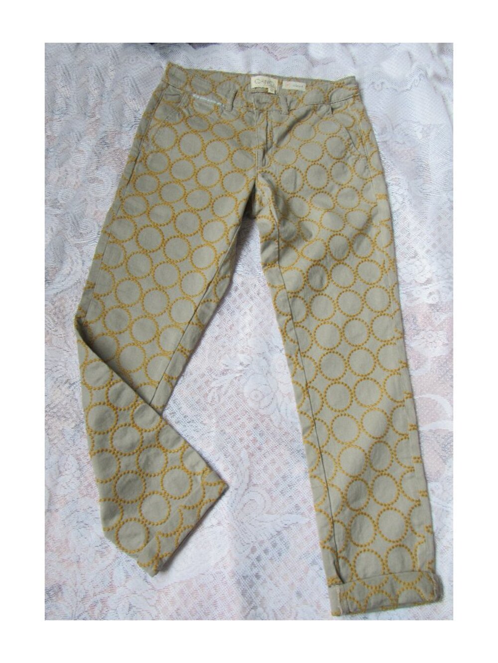 Anthropologie CHINO Women's Relaxed Circle Embroidered Chino Pants Size 27